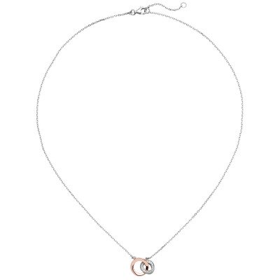 Collier Kette mit Anhänger 925 Silber bicolor vergoldet 18 Zirkonia 45 cm