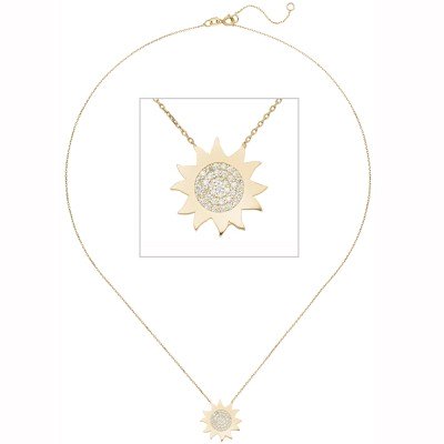 Collier Kette mit Anhänger Sonne 333 Gold Gelbgold 37 Zirkonia 44 cm