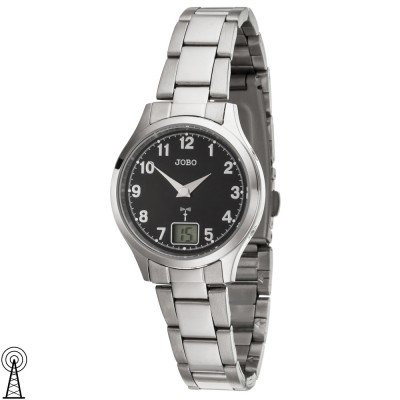 JOBO Damen Armbanduhr Funk Funkuhr Edelstahl Datum 190mm
