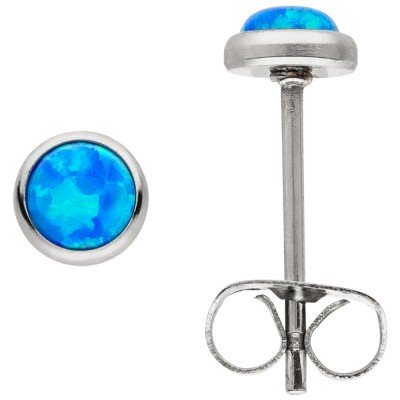Ohrstecker Edelstahl 2 synthetische Opale blau 5 mm 0.5g