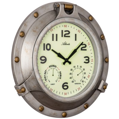 Atlanta 4545 Wanduhr Quarz analog Antik-Optik mit Thermometer
