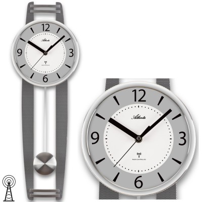 Atlanta 5106/19 Wanduhr Funk Funkwanduhr mit Pendel Carbon-Optik Pendeluhr