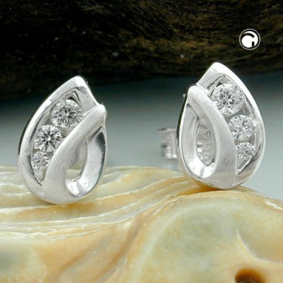 Ohrstecker Zirkonia teilmatt 925 Sterlingsilber