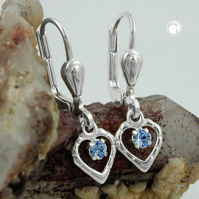 Ohrring Herz Glasstein blau 925 Sterlingsilber
