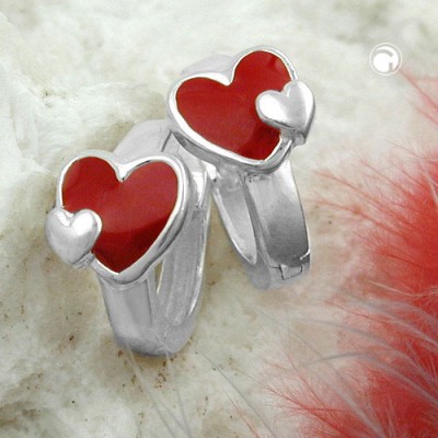 Creolen Ohrringe mit Herz rot-farbig 925 Sterlingsilber