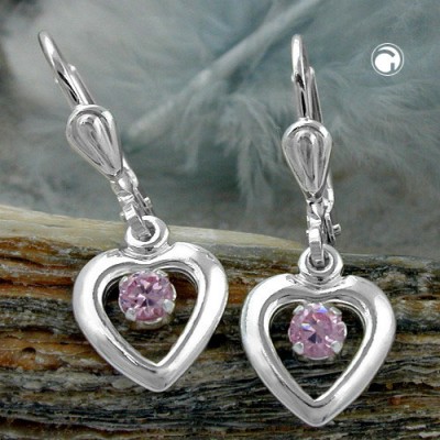 Ohrring Herz Zirkonia-pink 925 Sterlingsilber