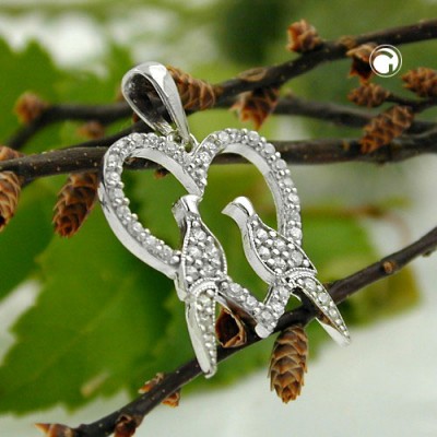 Anhänger Herz mit Tauben 925 Sterlingsilber
