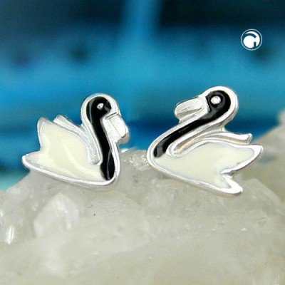 Ohrstecker Schwan sw-weiß emailliert 925 Sterlingsilber