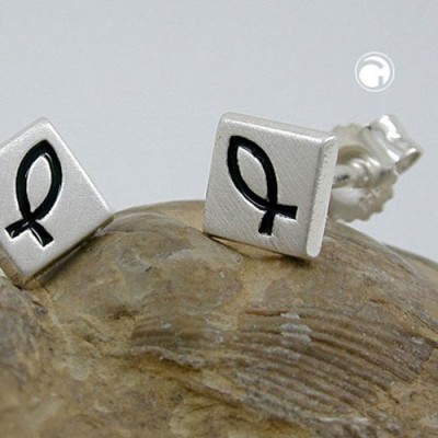 Ohrstecker Fisch-Symbol schwarz 925 Sterlingsilber
