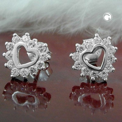 Ohrstecker Herz mit 12x Zirkonia 925 Sterlingsilber