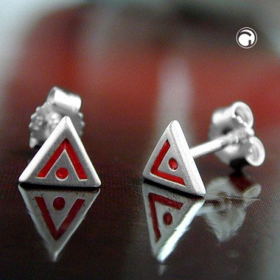Ohrstecker Dreieck matt Lack rot 925 Sterlingsilber