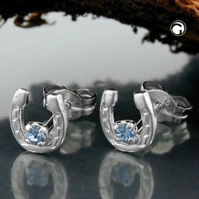 Ohrstecker Hufeisen Glas-blau 925 Sterlingsilber