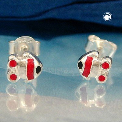 Ohrstecker Fisch rot-schwarz 925 Sterlingsilber
