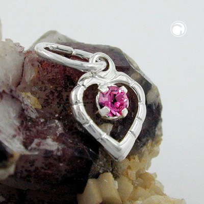 Anhänger Herz Glasstein pink 925 Sterlingsilber