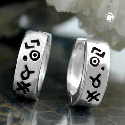 Creolen Ohrringe Muster schwarz 925 Sterlingsilber