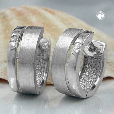 Creolen Ohrringe Zirkonia teil-matt 925 Sterlingsilber