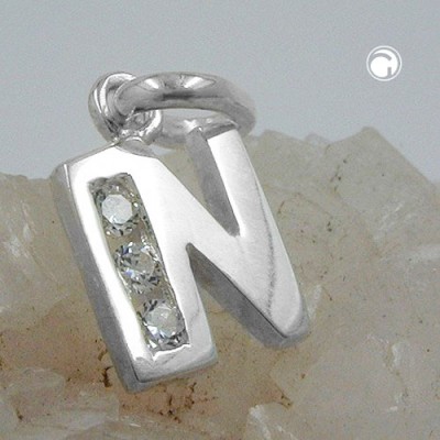 Anhänger Buchstabe N mit Zirkonia 925 Sterlingsilber
