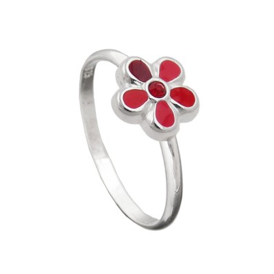 Ring Kinderring mit Blume rot 925 Silber Größe 44
