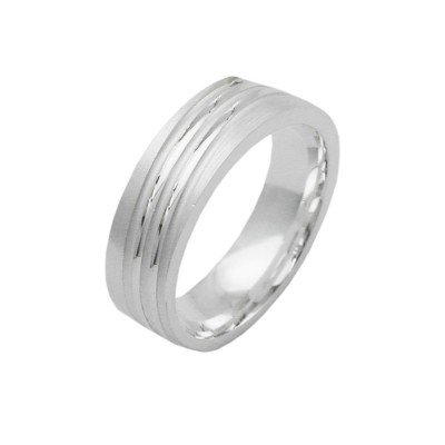 Ring verlaufende Querrillen matt-diamantiert 925 Silber Größe 56