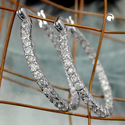 Creolen Ohrringe Strass rhodiniert 925 Sterlingsilber