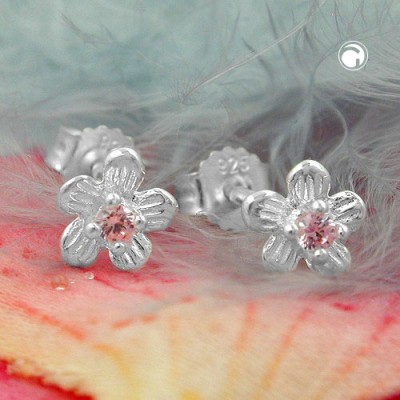 Ohrstecker Blume pink Zirkonia 925 Sterlingsilber