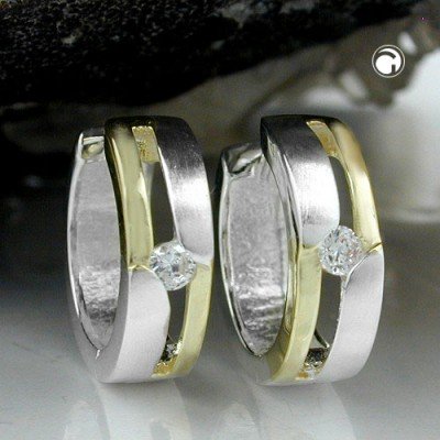 Creolen Ohrringe bicolor mit Zirkonia 925 Sterlingsilber