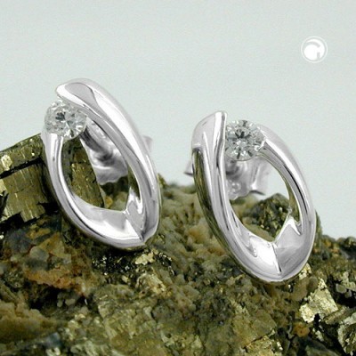 Ohrstecker oval mit Zirkonia 925 Sterlingsilber