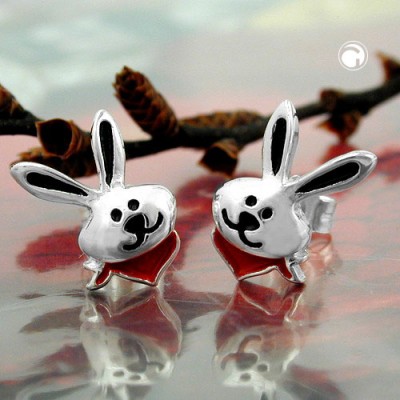 Ohrstecker Hase rot-schwarz 925 Sterlingsilber