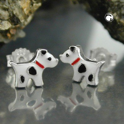 Ohrstecker Hund mit Flecken 925 Sterlingsilber