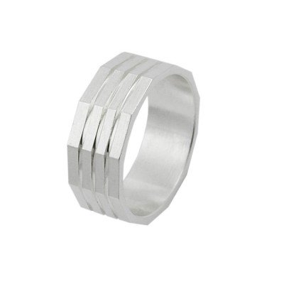 Ring kantig matt 3 diamantiert Linien 925 Silber