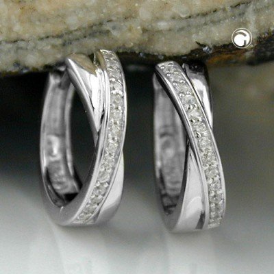 Creolen Ohrringe überkreuzt Zirkonia 925 Sterlingsilber