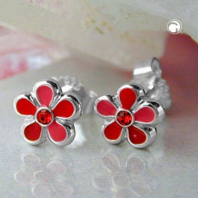 Ohrstecker Blume rot-lackiert 925 Sterlingsilber