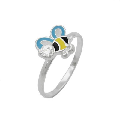 Ring Biene gelb-schwarz-blau 925 Silber Größe 44