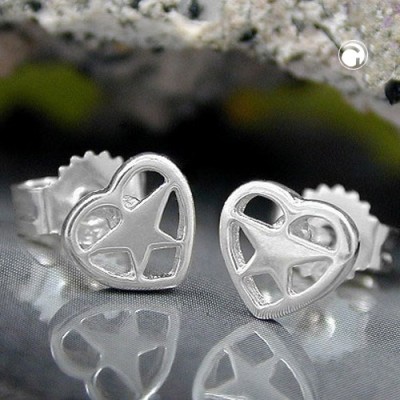 Ohrstecker Herz mit Stern innen 925 Sterlingsilber