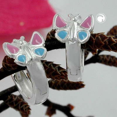 Creolen Ohrringe Schmetterling pinkblau 925 Sterlingsilber