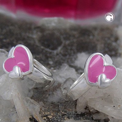 Creolen Ohrringe Herz pink-farbig 925 Sterlingsilber