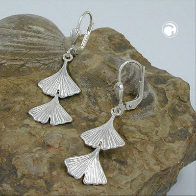 Ohrring Ginkgo-Blatt doppelt glänzend 925 Sterlingsilber