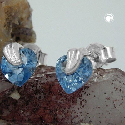 Ohrstecker Herz synth Aquamarin 925 Sterlingsilber