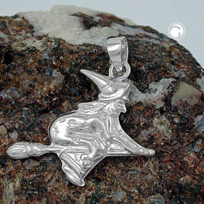 Anhänger 24mm Hexe glänzend 925 Sterlingsilber