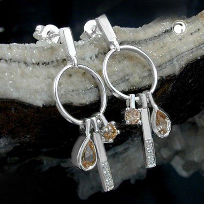 Ohrstecker Hänger Zirkonia weiß-topas 925 Sterlingsilber