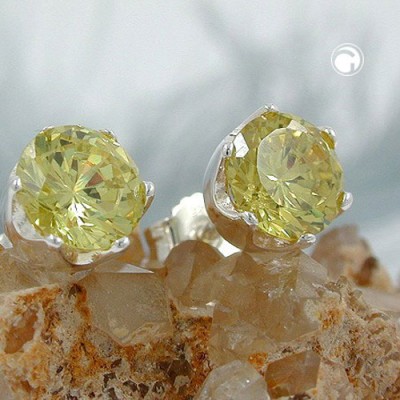 Ohrstecker rund Zirkonia peridot-fbg 925 Sterlingsilber