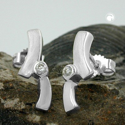 Ohrstecker matt-glänzend Zirkonia 925 Sterlingsilber