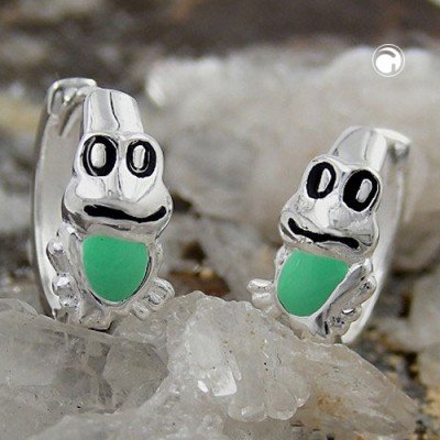 Creolen Ohrringe Frosch grün-schwarz 925 Sterlingsilber