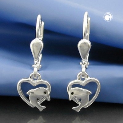 Ohrring Herz mit Delfin 925 Sterlingsilber