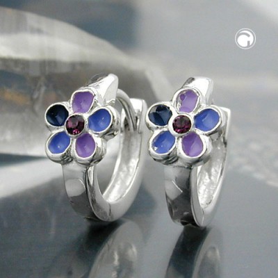 Creolen Ohrringe Blume lila-lackiert 925 Sterlingsilber