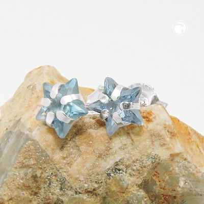 Ohrstecker 6mm Stern aqua 925 Sterlingsilber