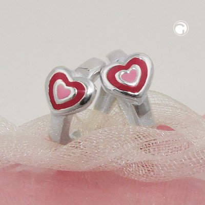 Creolen Ohrringe Herz zweifarbig pink-lackiert 925 Sterlingsilber