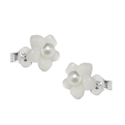 Stecker kleine Blume perlmutt mit Perle 925 Sterlingsilber