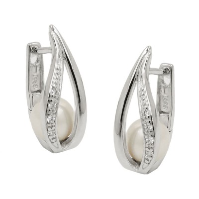 Creolen Klappscharnier Zirkonia Zuchtperle rhodiniert 925 Sterlingsilber
