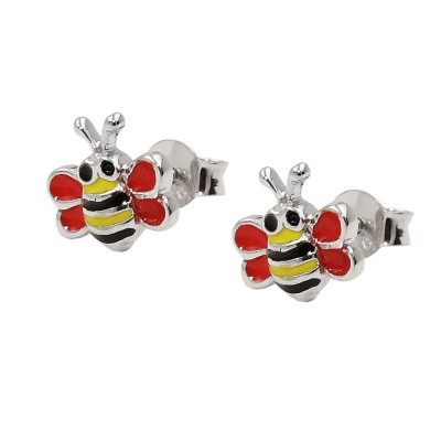 Ohrstecker Ohrring Bienen rot-gelb-schwarz-emailliert 925 Sterlingsilber